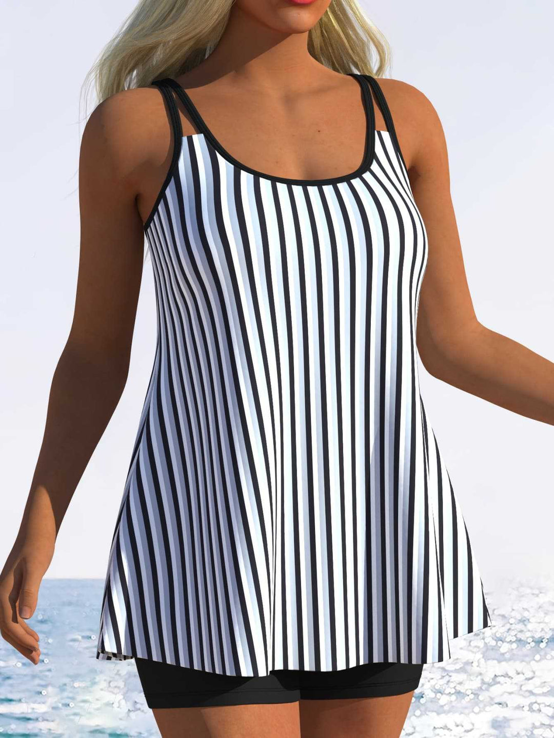 Damen Tankini mit verspieltem Streifenmuster und originellem Schnitt Drune
