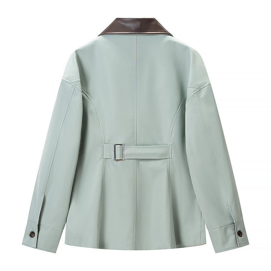 Damen Kurze Lederoptik-Blousonjacke mit Kontrastkragen und Reißverschluss Drune