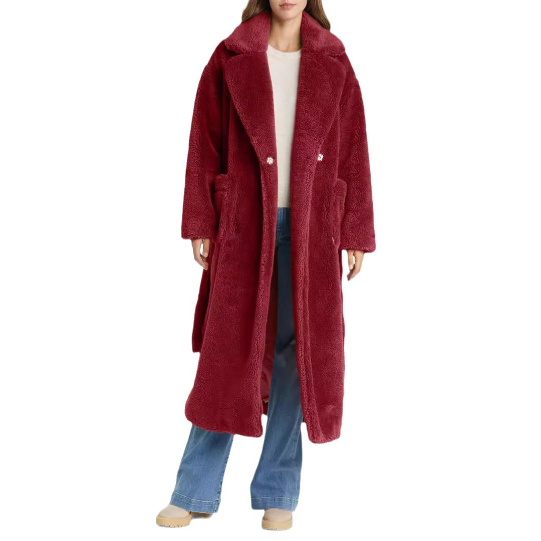 Damen Lange Kuschel-Bademantel mit Gürtel und Taschen Drune