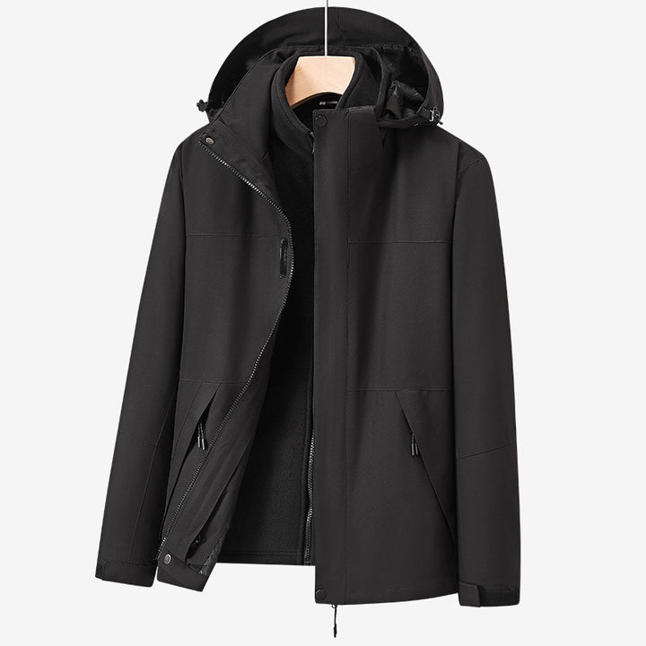 Unisex zweilagige wasserabweisende Outdoorjacke mit Kapuze und Colorblock-Design Drune