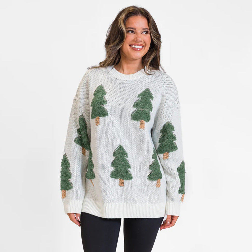 Damen Strickpullover mit aufwendigem Baumdesign Drune