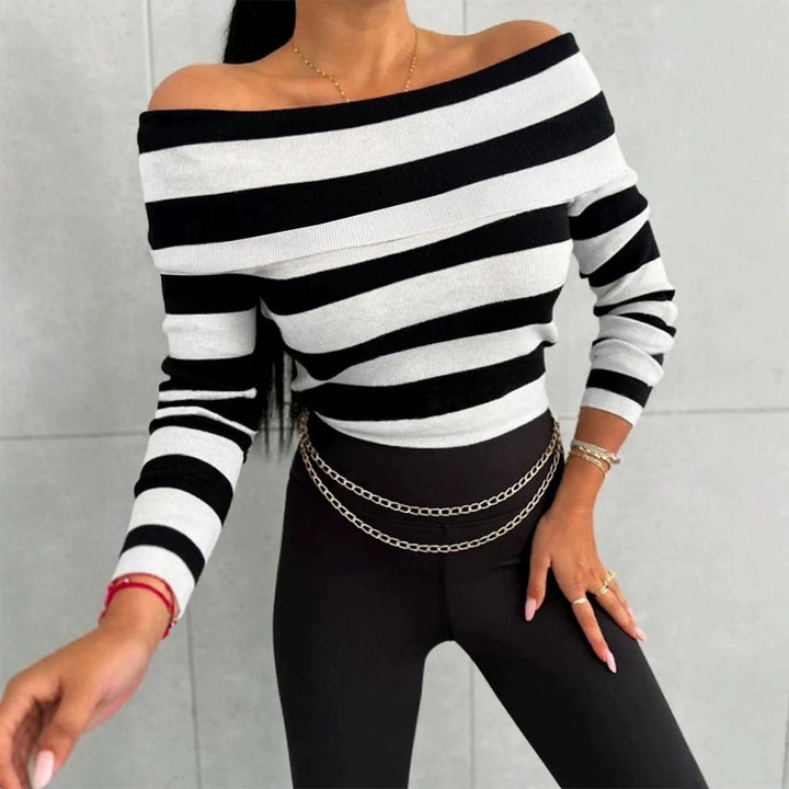 Damen Lässiges gestreiftes Oberteil im Off-Shoulder-Stil Drune