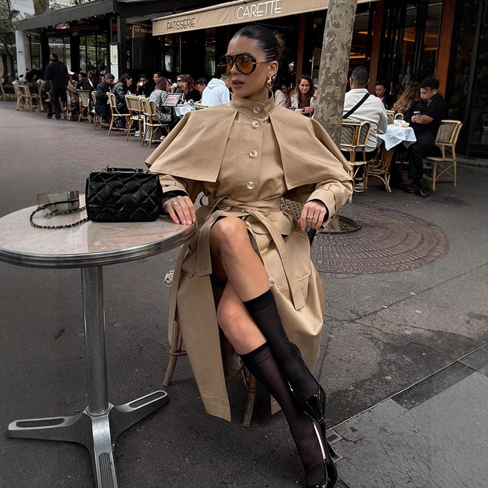 Damen eleganter Trenchcoat mit asymmetrischem Umhang Drune