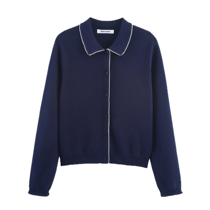Damen Strickjacke mit eleganter Bubikragen und feinen Knopfdetails Drune