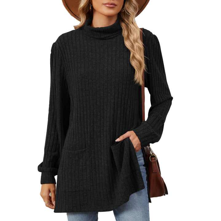 Damen elegantes Oberteil aus strukturierter Strickware mit Stehkragen und Seitentaschen Drune