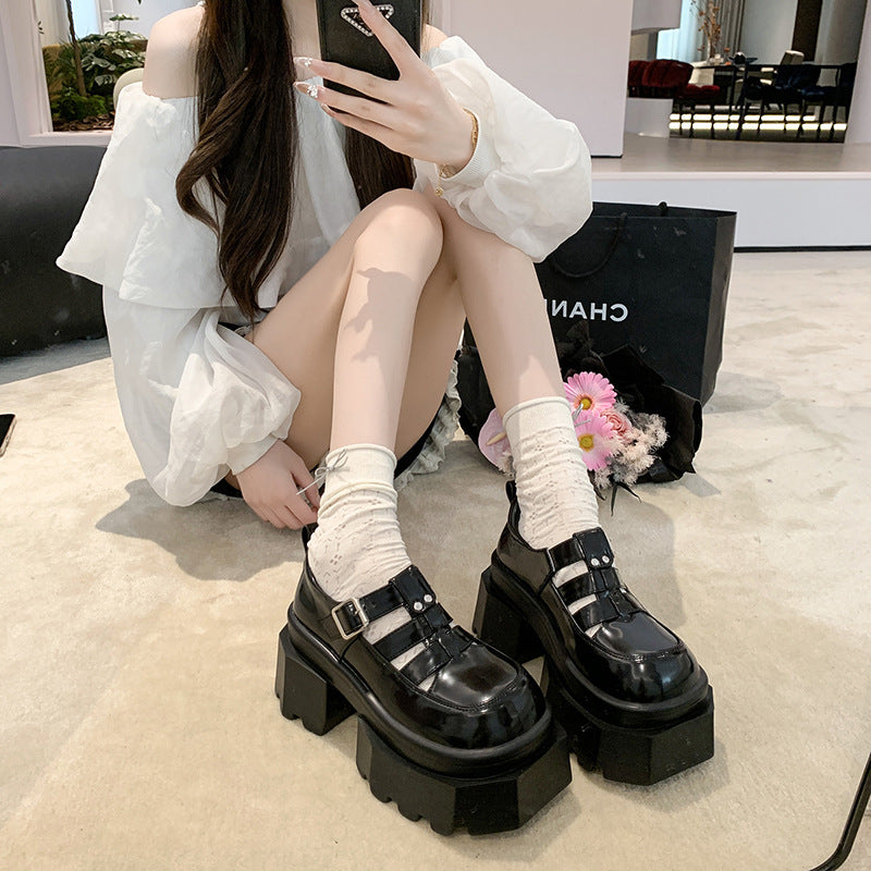 Damen Plateau-Schuhe mit modischem Riemen-Design und hohem Blockabsatz Drune