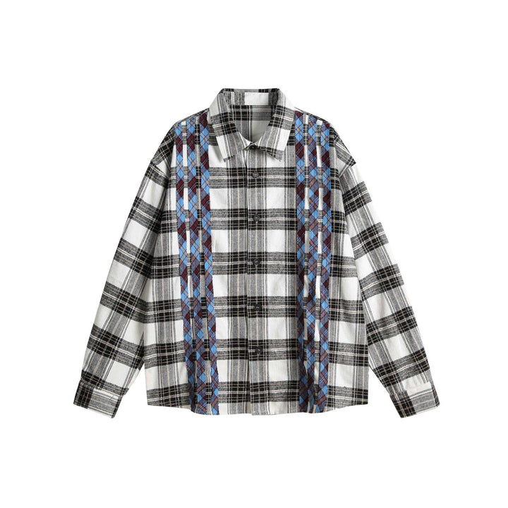 Unisex Oversize-Hemdjacke im Karo-Mix mit vertikaler Argyle-Stickerei Drune