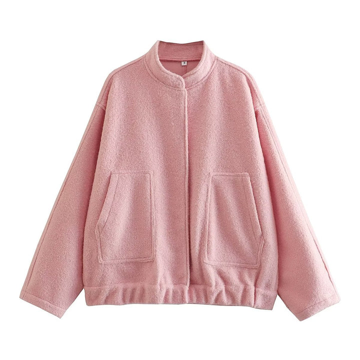 Damen nan boxy Wollmix-Blouson mit Stehkragen, verdeckter Frontleiste, Eingrifftaschen und elastischem Saum Drune