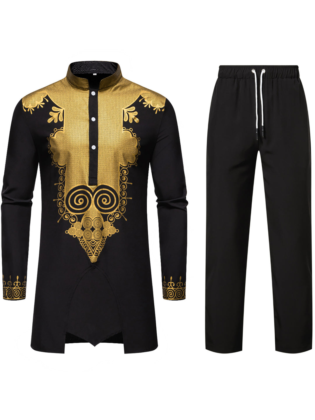 Herren Traditionelles Tunika-Set mit Mandarinkragen und goldverzierten Ornamenten Drune