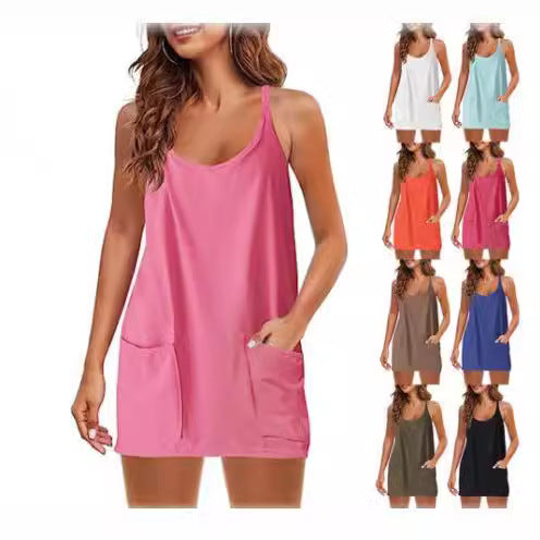 Damen lässiges Nachtkleid mit Taschen Drune