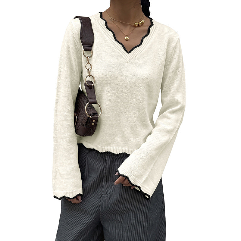 Damen Elegantes V-Ausschnitt Strickoberteil Drune