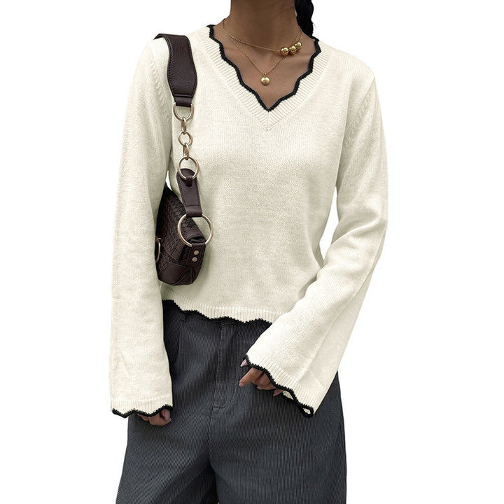 Damen Elegantes V-Ausschnitt Strickoberteil Drune