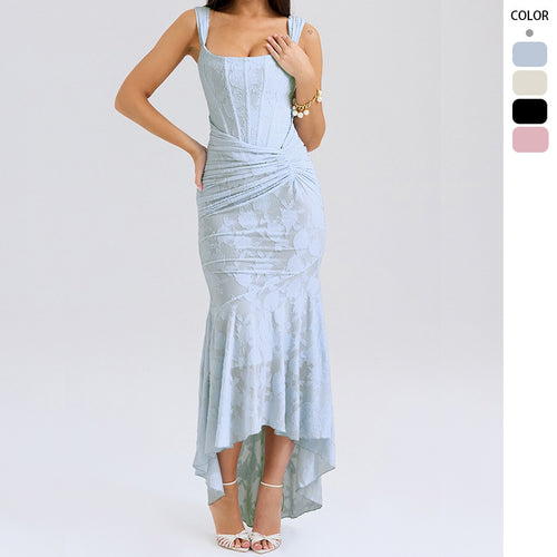 Damen Elegantes Maxikleid mit floralem Relief und asymmetrischem Saum Drune