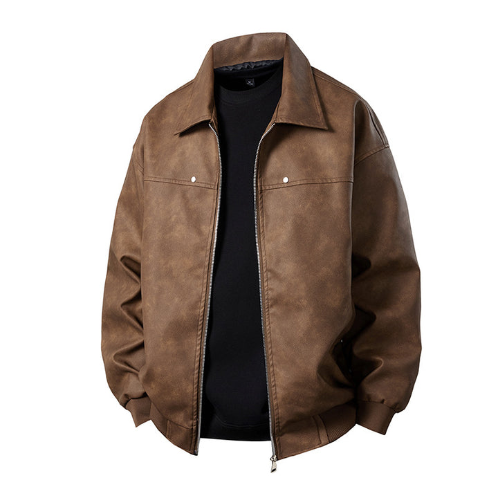 Herren Boxy-Suede-Überhemdjacke mit glatter Veloursleder‑Optik, verdecktem Reißverschluss & elastischen Bündchen Drune