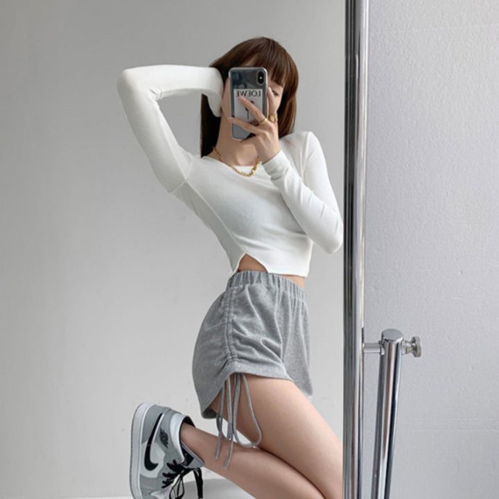 Damen Cropped Langarmshirt mit modernen Rippdetails