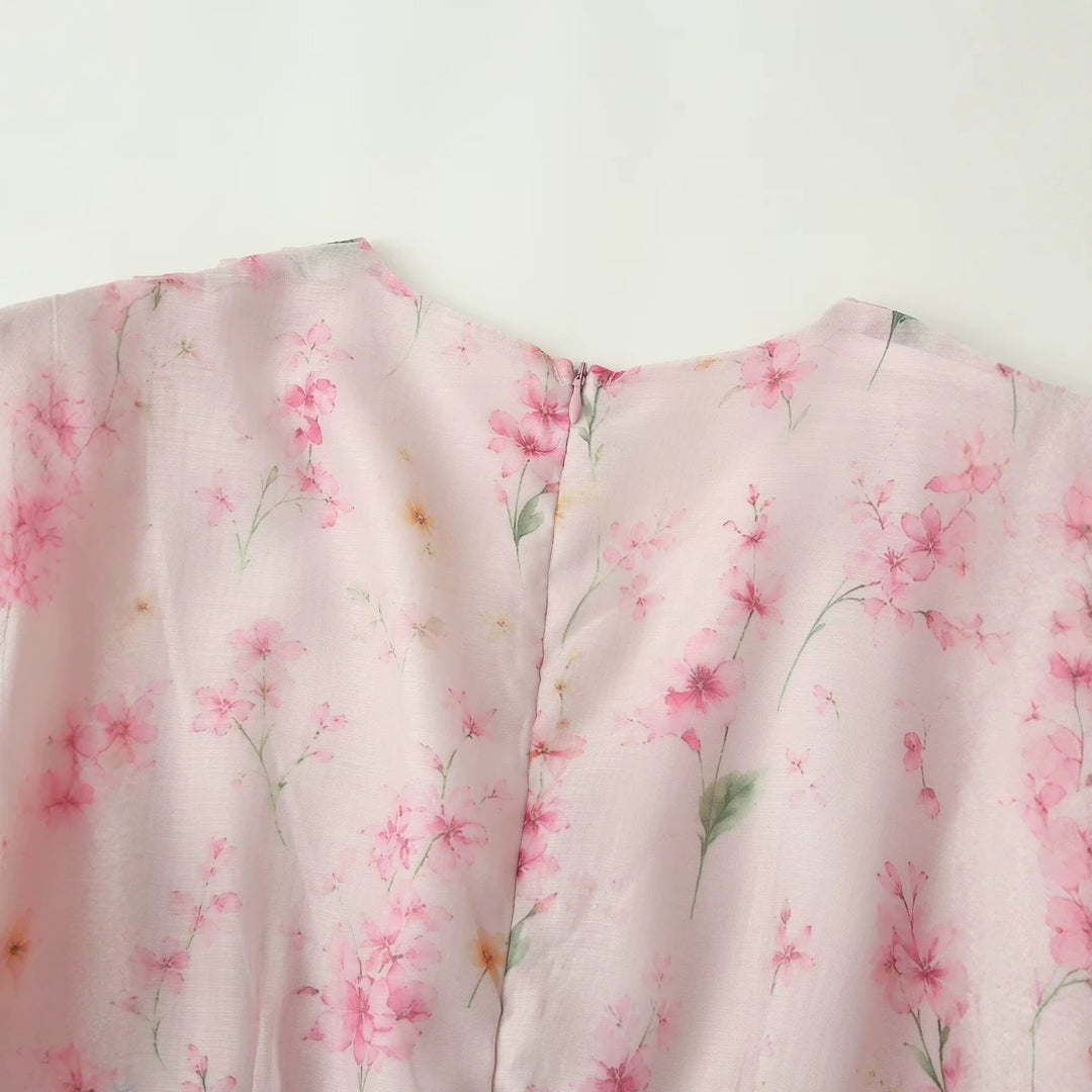 Damen Romantisches Chiffon-Minikleid mit V-Ausschnitt, Plisseeoberteil und Stufenvolants Drune