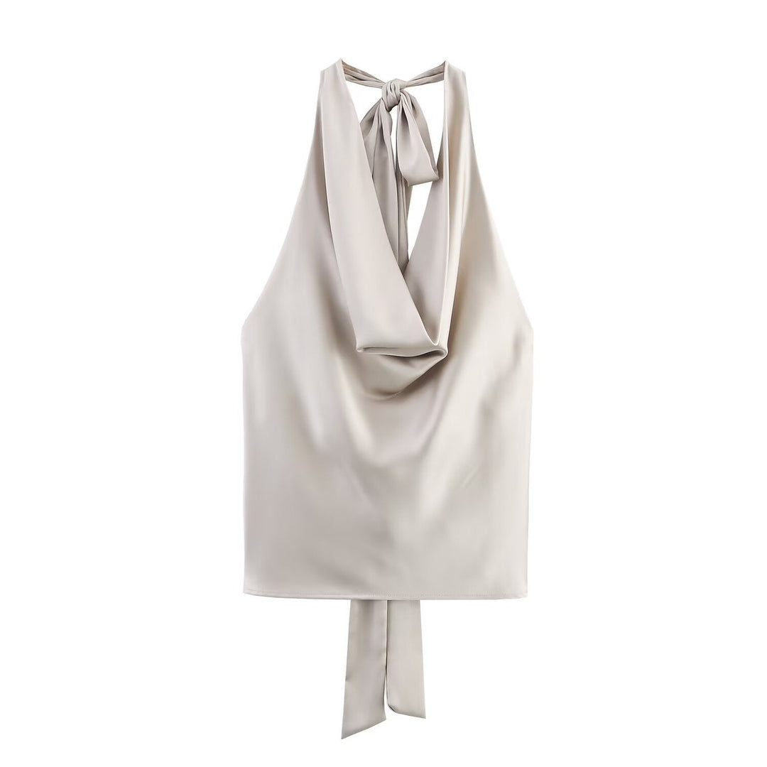 Damen Edles Haltertop mit fließendem Schnitt und eleganter Rückenbinde Drune