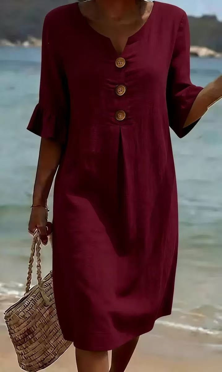 Damen Leichtes Sommerkleid mit Knopfdetails Drune