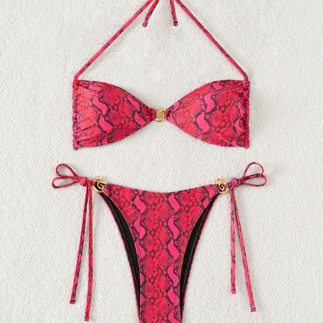 Damen Triangel-Bikini mit floralem Motiv und verstellbaren Trägern Drune