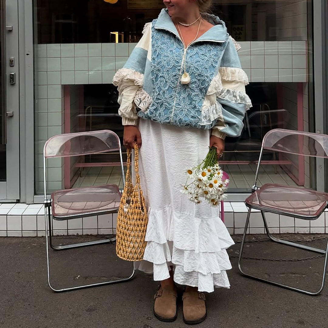 Damen Voluminöser Kapuzenpullover mit Rüschen und exquisites Design Drune