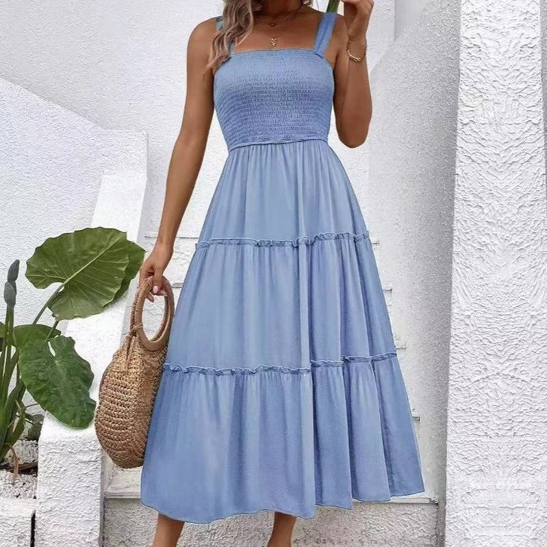 Damen Maxikleid mit elastischem Bustier und fließendem Rock Drune