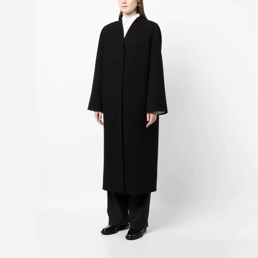 Damen Maxilanger minimalistischer Mantel mit verdeckter Front und kastiger Schulter Drune