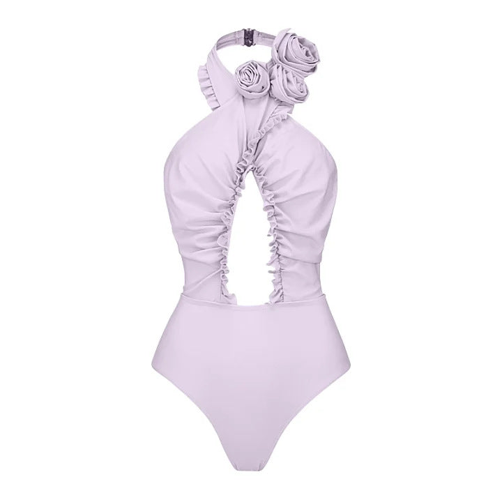 Damen Einteiliger Badeanzug mit floralem Cut-Out und Rüschen Drune