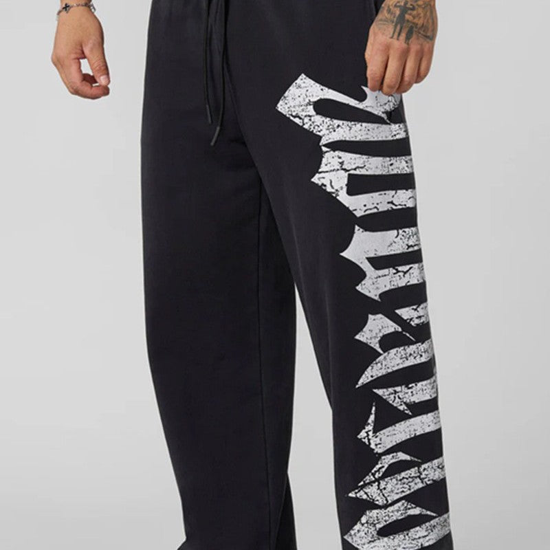 Herren nan weite Sweathose aus angerautem Fleece mit seitlichem Vintage-Print und Kordelbund Drune