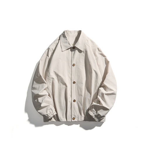 Unisex Leichte Hemdjacke im Boxy-Schnitt mit Holzknopfleiste und elastischen Bündchen Drune