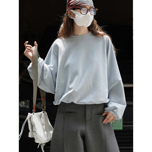 Damen Relaxed-Fit Baumwoll-Sweatshirt mit überschnittener Schulter und gerundetem Saum Drune