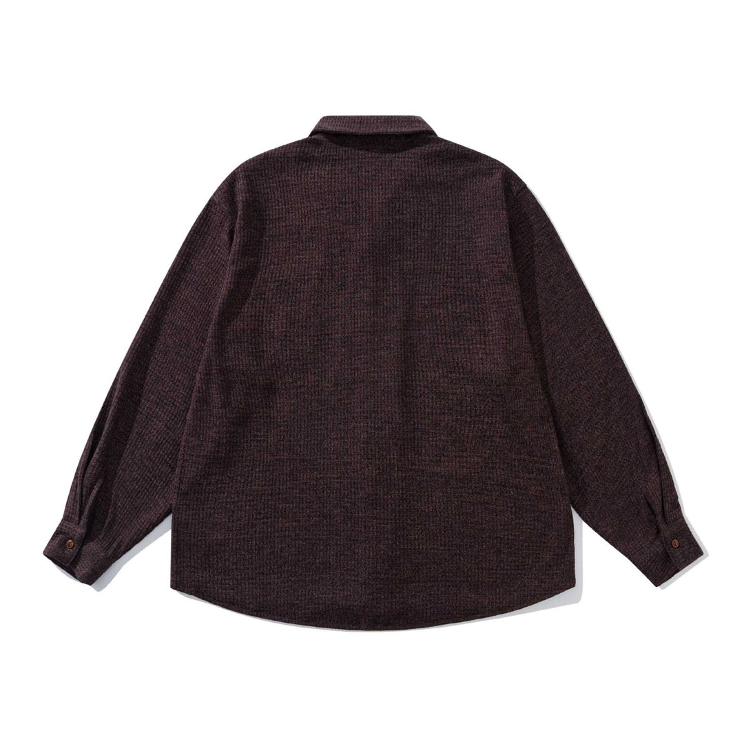 Unisex strukturierte Strick-Hemdjacke mit Kentkragen und aufgesetzter Brusttasche Drune