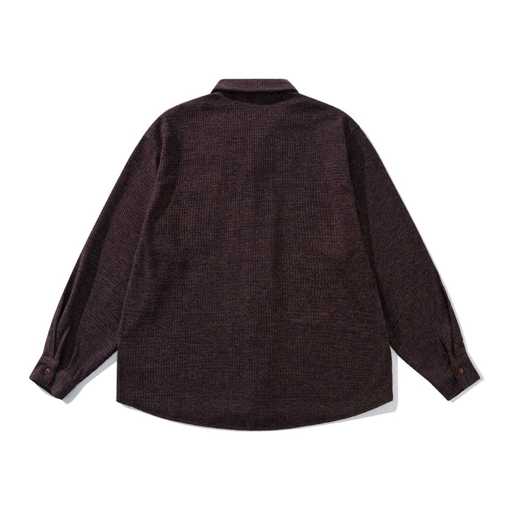 Unisex strukturierte Strick-Hemdjacke mit Kentkragen und aufgesetzter Brusttasche Drune