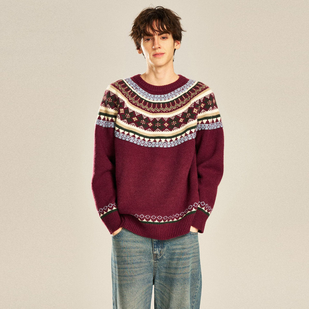Herren Gemütlicher Strickpullover mit Norweger-Muster Drune