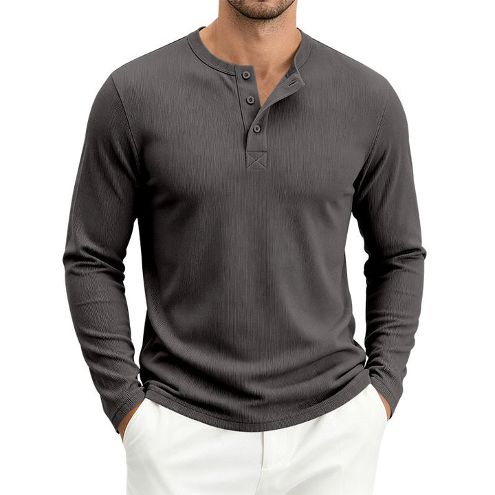 Herren Henley-Langarmshirt aus Soft-Waffeljersey mit leichtem Stretch und flacher Knopfleiste Drune