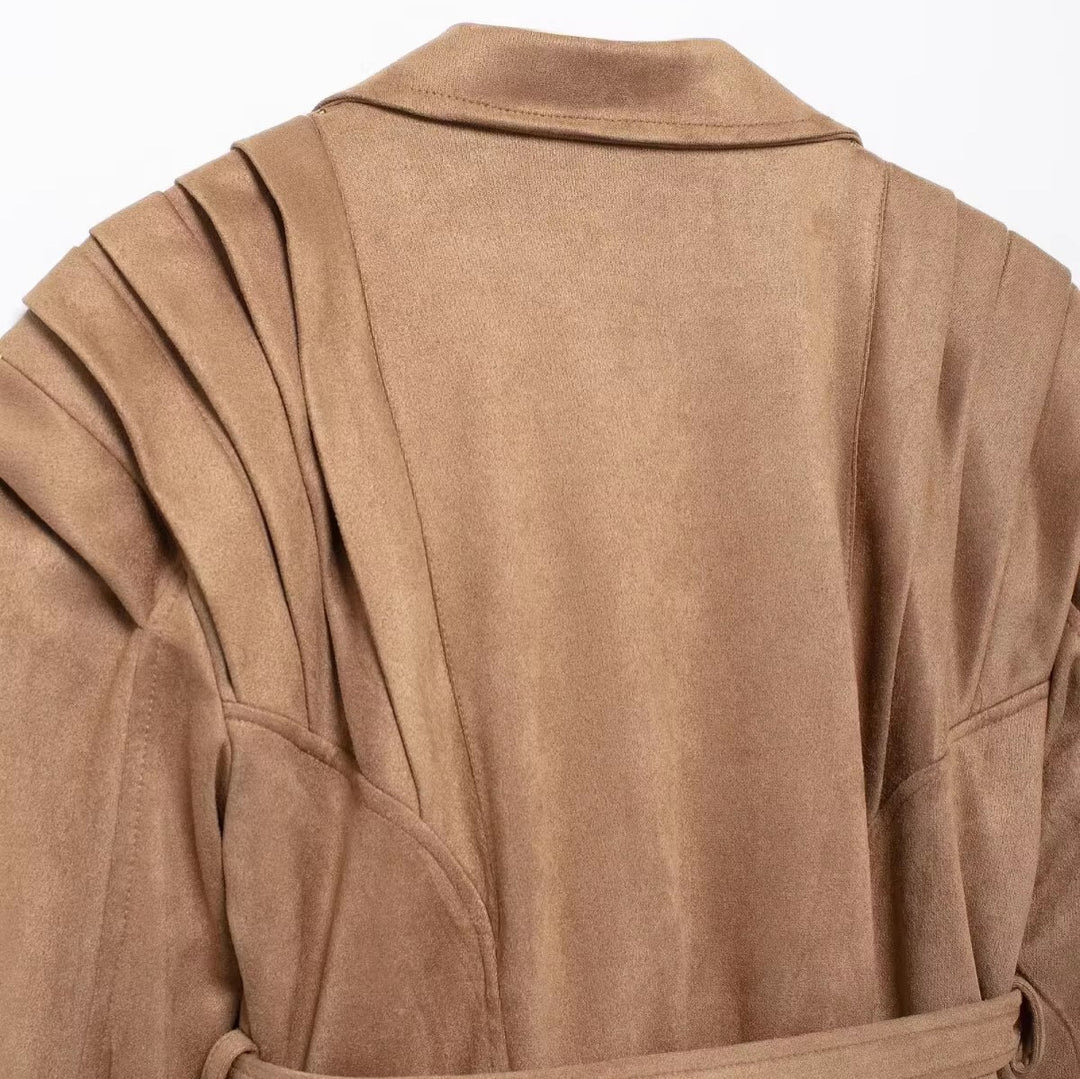 Damen Trendige Kunstlederjacke mit modischem Gürtel und raffiniertem Schnitt Drune