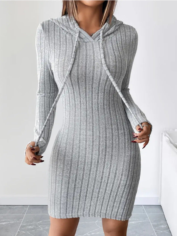 Damen Sweatkleid mit Kapuze und gestreiftem Design Drune