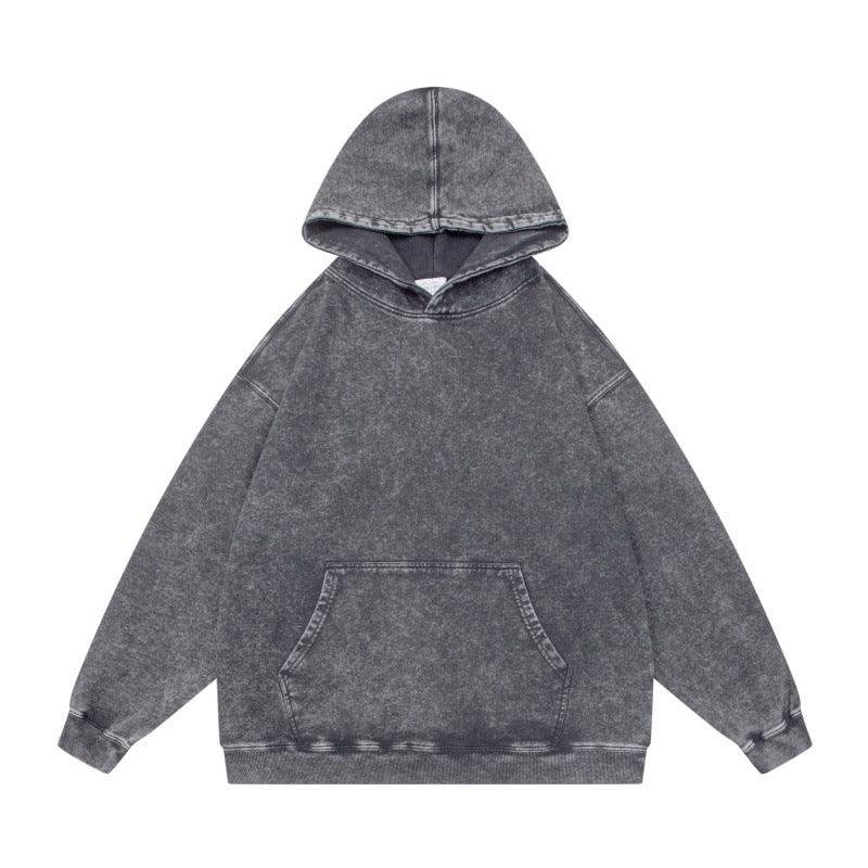 Unisex Oversize-Kapuzenpullover im Acid-Wash mit Kängurutasche und Raglanärmeln Drune
