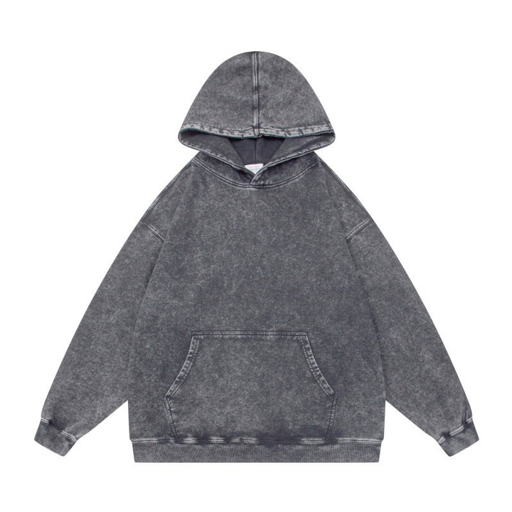 Unisex Oversize-Kapuzenpullover im Acid-Wash mit Kängurutasche und Raglanärmeln Drune