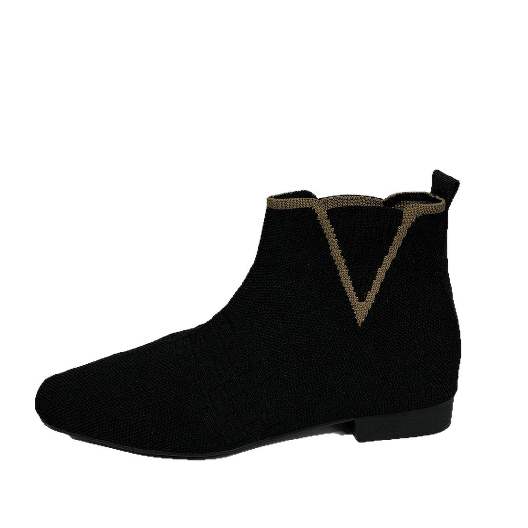 Damen nan gestrickte Sock-Stiefelette mit elastischem V-Einsatz, Zugschlaufe und flachem Blockabsatz Drune