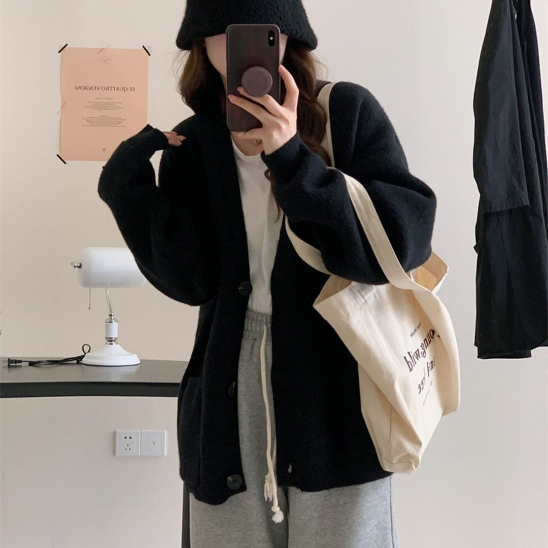 Damen Gemütliche Strickjacke mit weiten Ärmeln und praktischen Taschen Drune