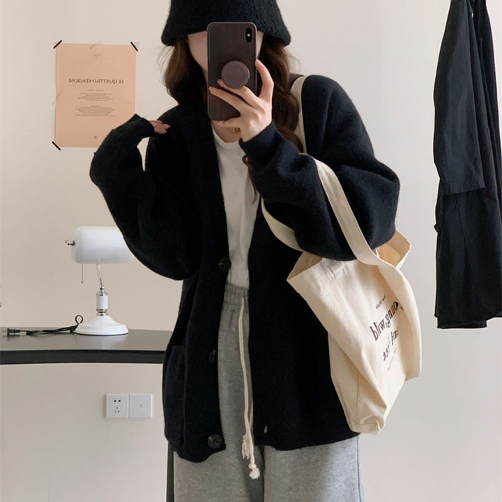 Damen Gemütliche Strickjacke mit weiten Ärmeln und praktischen Taschen Drune
