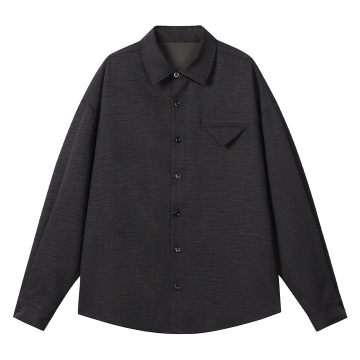 Herren Leichtes Texturiertes Overshirt mit Hemdkragen und Brustklappen-Tasche Drune