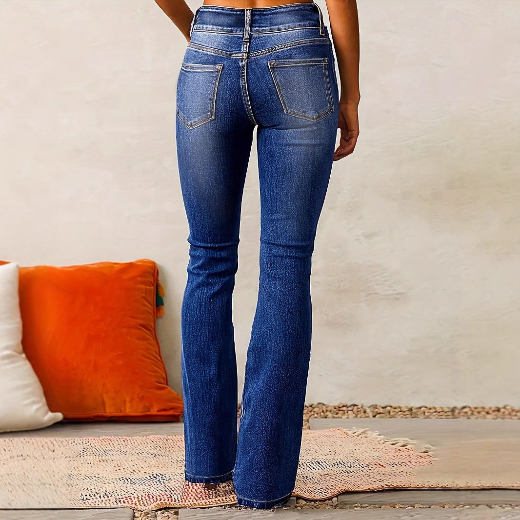 Damen Bootcut Jeans mit hohem Bund und modernem Waschung Drune