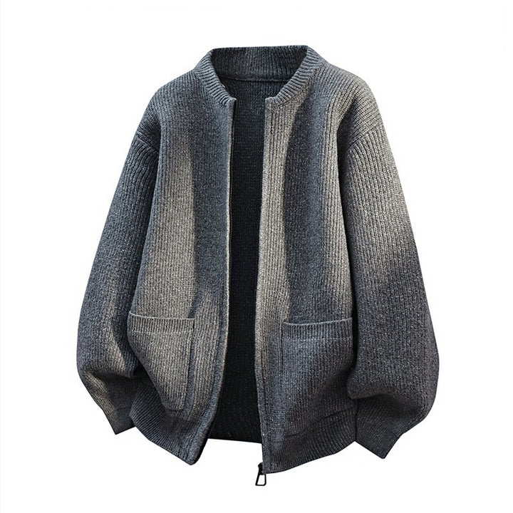 Herren Oversize-Strickjacke mit Zwei-Wege-Reißverschluss, geripptem Bund und aufgesetzten Taschen Drune