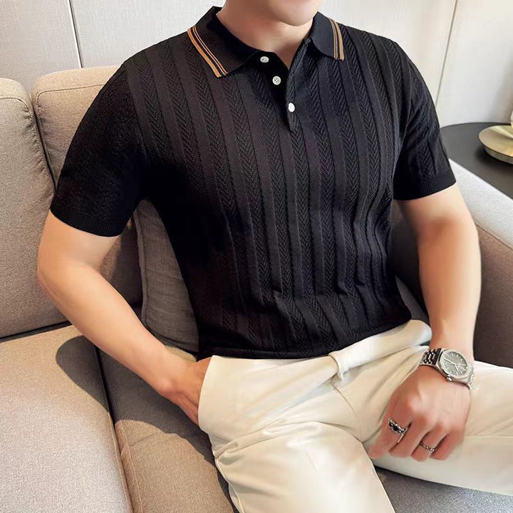 Herren Elegantes Kurzarm-Strickpoloshirt mit Struktur Drune