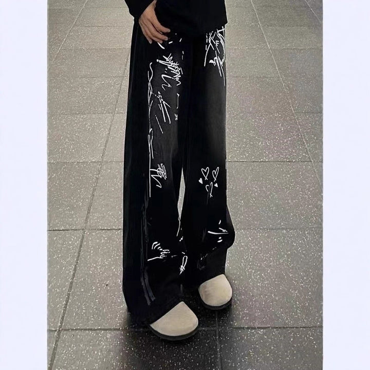 Damen Weitgeschnittene Jeans mit künstlerischem Grafikdruck Drune