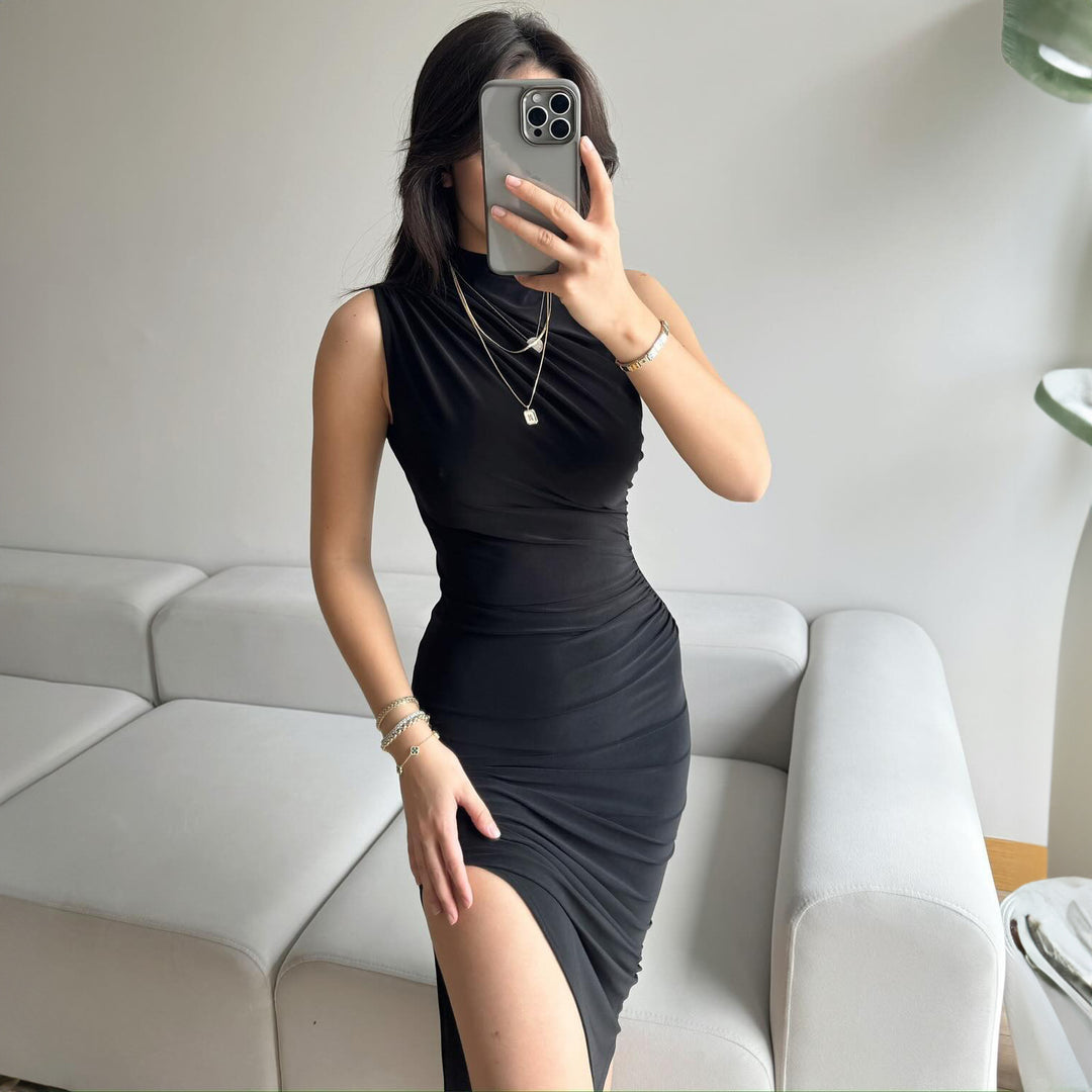 Damen Elegantes Wickelkleid mit figurbetontem Schnitt und hohem Schlitz Drune