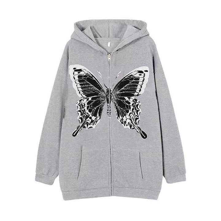 Damen Zip-Hoodie mit ausdrucksstarkem Schmetterlingsmotiv Drune