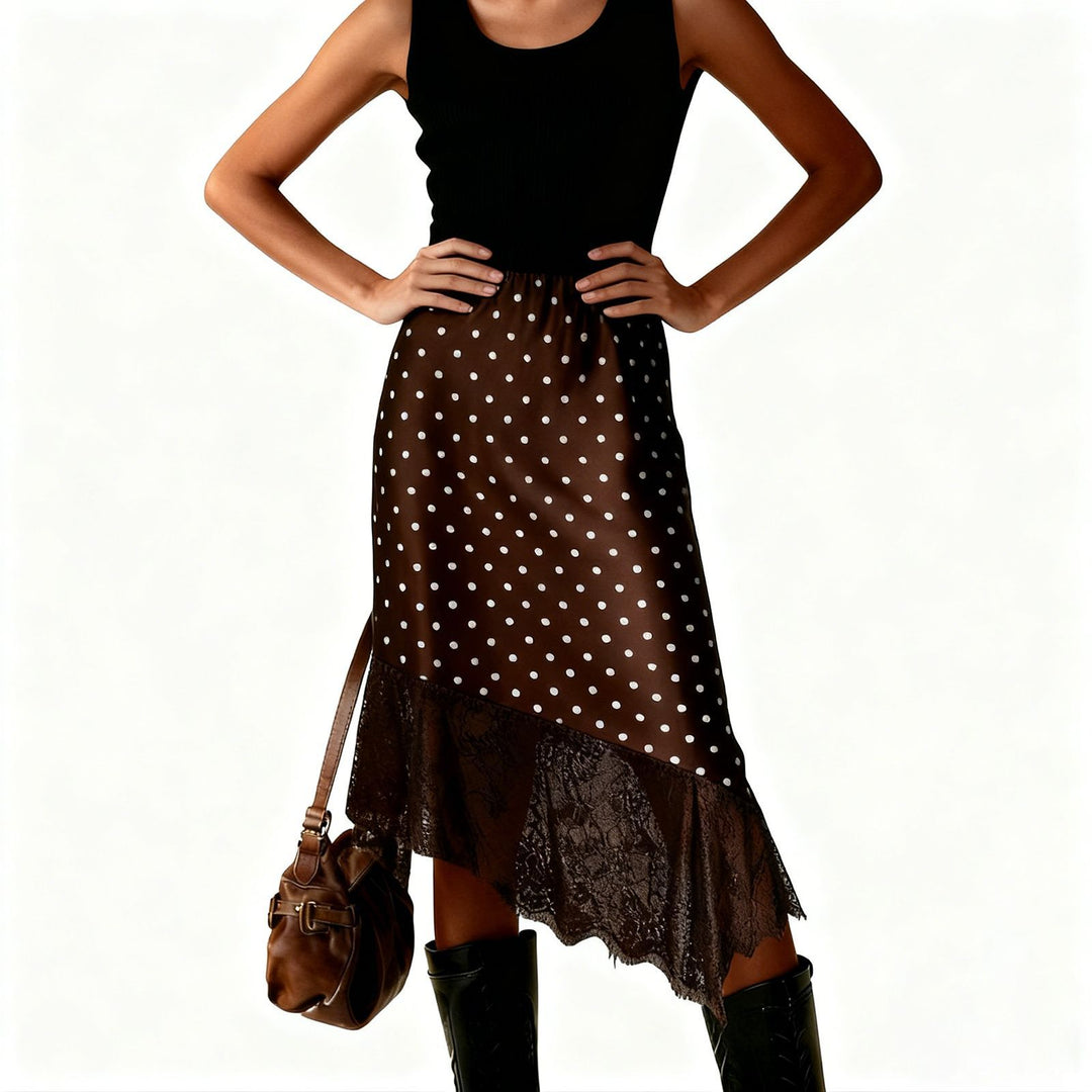 Damen Satinrock mit Spitze und asymmetrischem Saum Drune