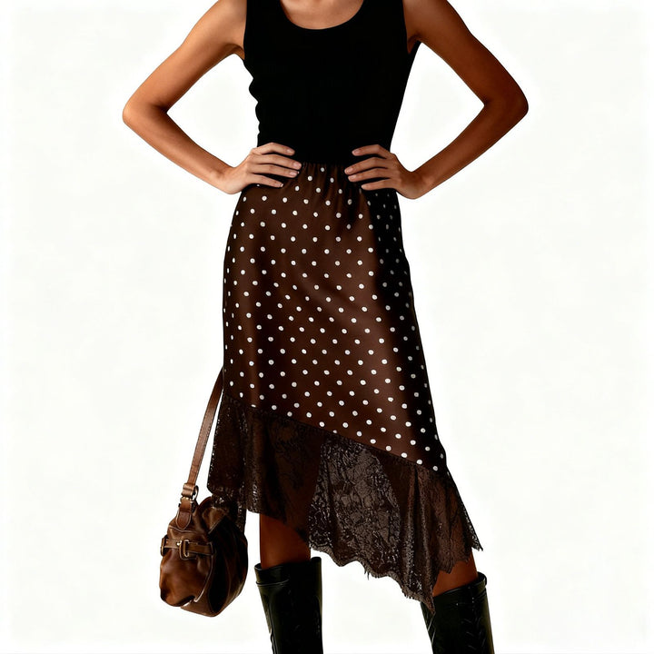 Damen Satinrock mit Spitze und asymmetrischem Saum Drune
